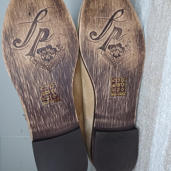 Free People Beige Suede Heeled Boots with Strap Accents NWOT - Picture 4 of 10